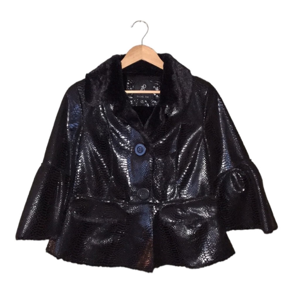 Rachel Zoe Faux‎ fur snake skin jacket peplum Size 2X